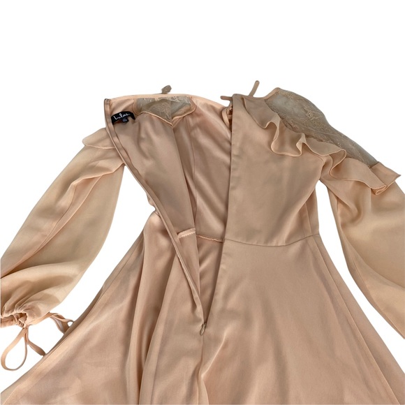 Lulus Formal Peach Lace And Ruffle Dress Long Sleeve Short Size XS Beautiful - Picture 12 of 16